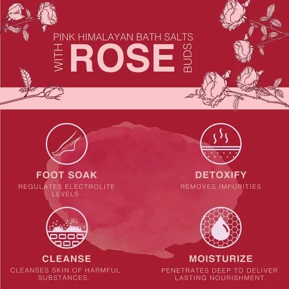 Pink Himalayan Bath Salt with Rose Petals -100% Natural Aromatherapy and Relaxation - Ylang Ylang Grapefruit Essential Oil Bath Salts for Women Relaxing-Cruelty-Free Cleanse Revitalize & Soothes Skin