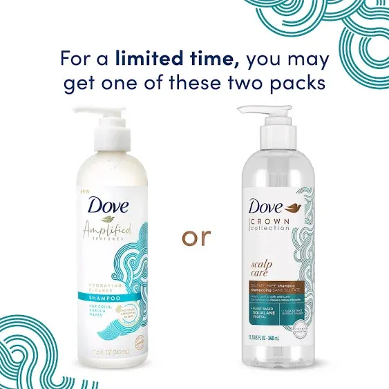 Dove Amplified Textures Shampoo, Conditioner, Leave-In Conditioner with Coconut Milk, Aloe, and Jojoba 3 Count for Coils, Curls and Waves and Moisture Amplifying Hair Care Blend 11.5 oz