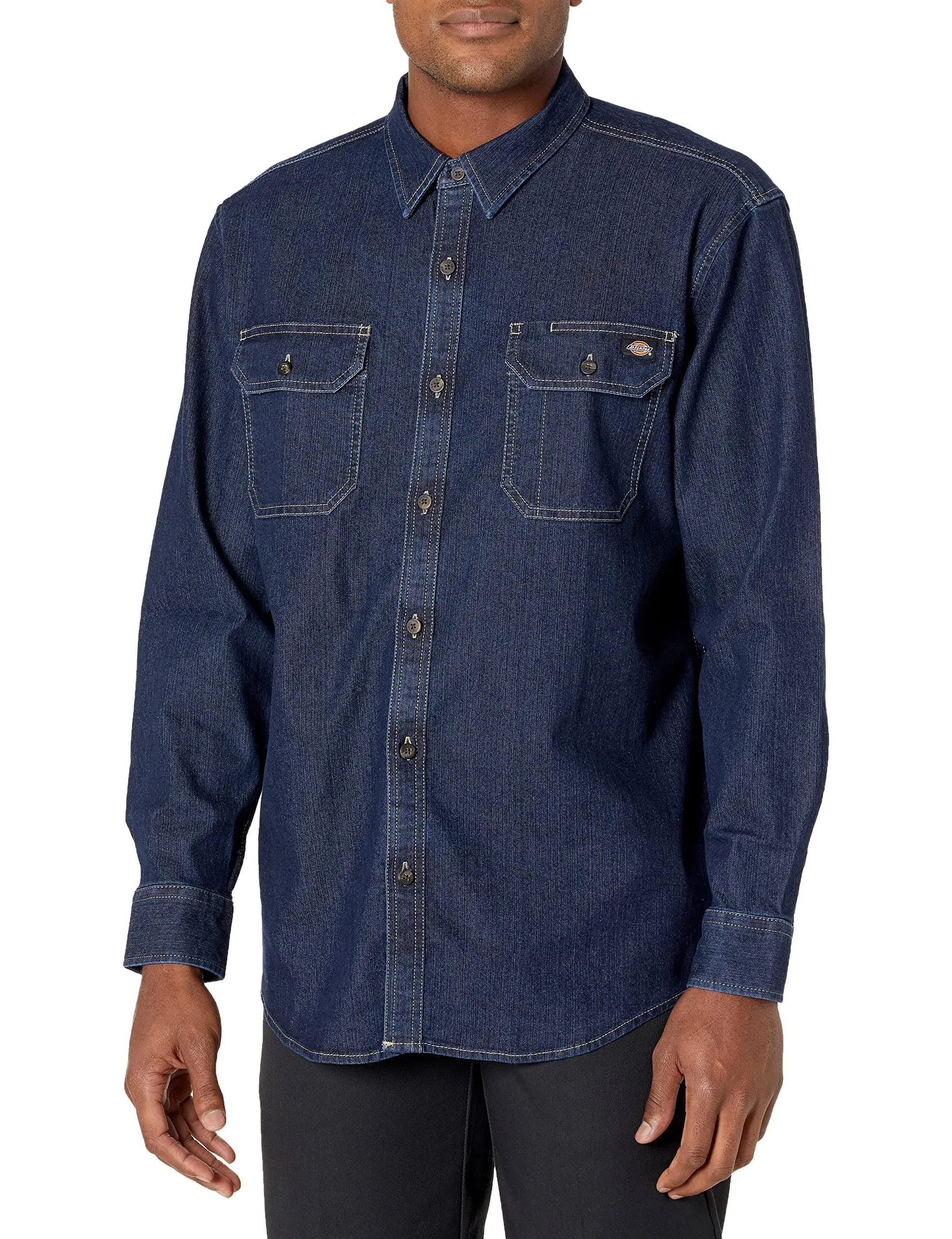 Dickies Mens Flex Denim Long Sleeve Shirt, Dark Denim Wash - WL301