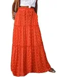 Happy Sailed Womens Floral Print Boho Maxi Skirt Elastic High Waist Pleated Ruffle Flowy Long Skirts S-XL