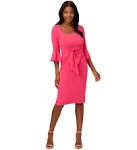 Adrianna Papell Stretch Square Neck 34 Bell Sleeve Tie Front Midi Dress - 4