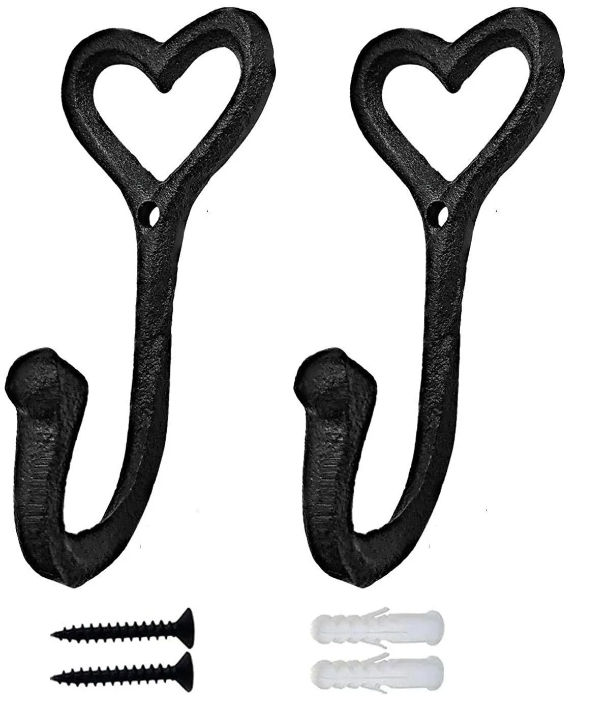 SELPONT ative Wall Hooks Coat Towel Hook, 2 Pcs Key Bag Hanger Coat Hooks Cast Iron Vintage Holder Love Heart Shape Home Decor, Bath Kitchen Garage Hanging Scarf Cap Cup Hat Purse Robes Hook