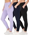 Real Essentials 3 Pack: Women's Joggers with Pockets - High Waist Workout Yoga Tapered Athletic Leggings (Available in Plus)