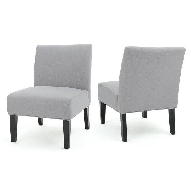 Kendal Contemporary Fabric Slipper Accent Chair (Set of 2), Light Gray and Matte Black