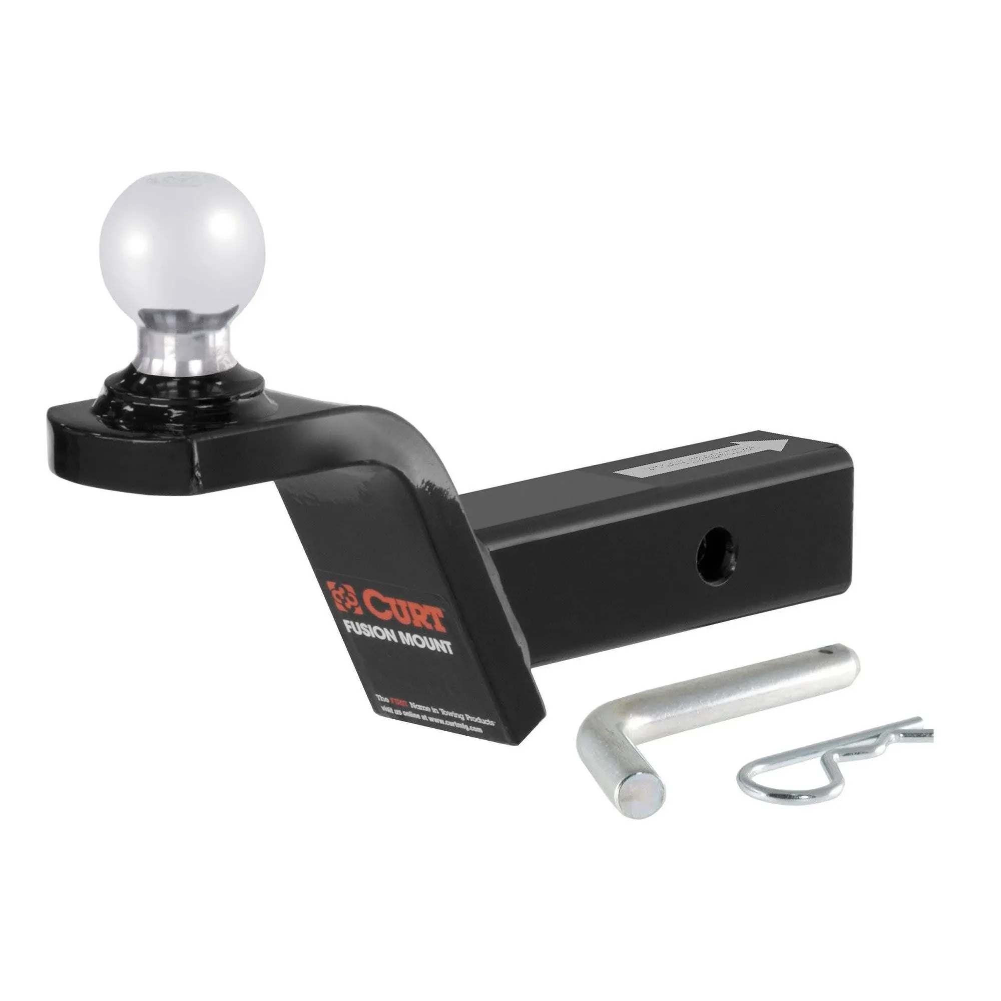 CURT 45155 Fusion Trailer Hitch Mount with 2-Inch Ball & Pin, Fits 2-In Receiver, 7,500 lbs, 2" Rise, black