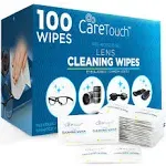 Care Touch Lens Wipes for Eyeglasses | Individually Wrapped Eye Glasses Wipes | 100 Pre-Moistened Lens Cleaning Eyeglass Wipes