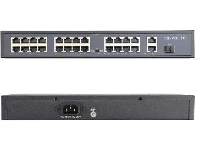 ONWOTE 24 Ports Ethernet PoE Switch @300W, 2x Uplink Gigabit RJ45 Ports, 1x SFP Slots, Support 4K 8MP 5MP 1080p PoE IP Security Cameras, Add-On Poe.