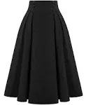 Belle Poque Women Vintage Skirt High Waist Pleated Skirt Midi A-Line Skirt with Pockets