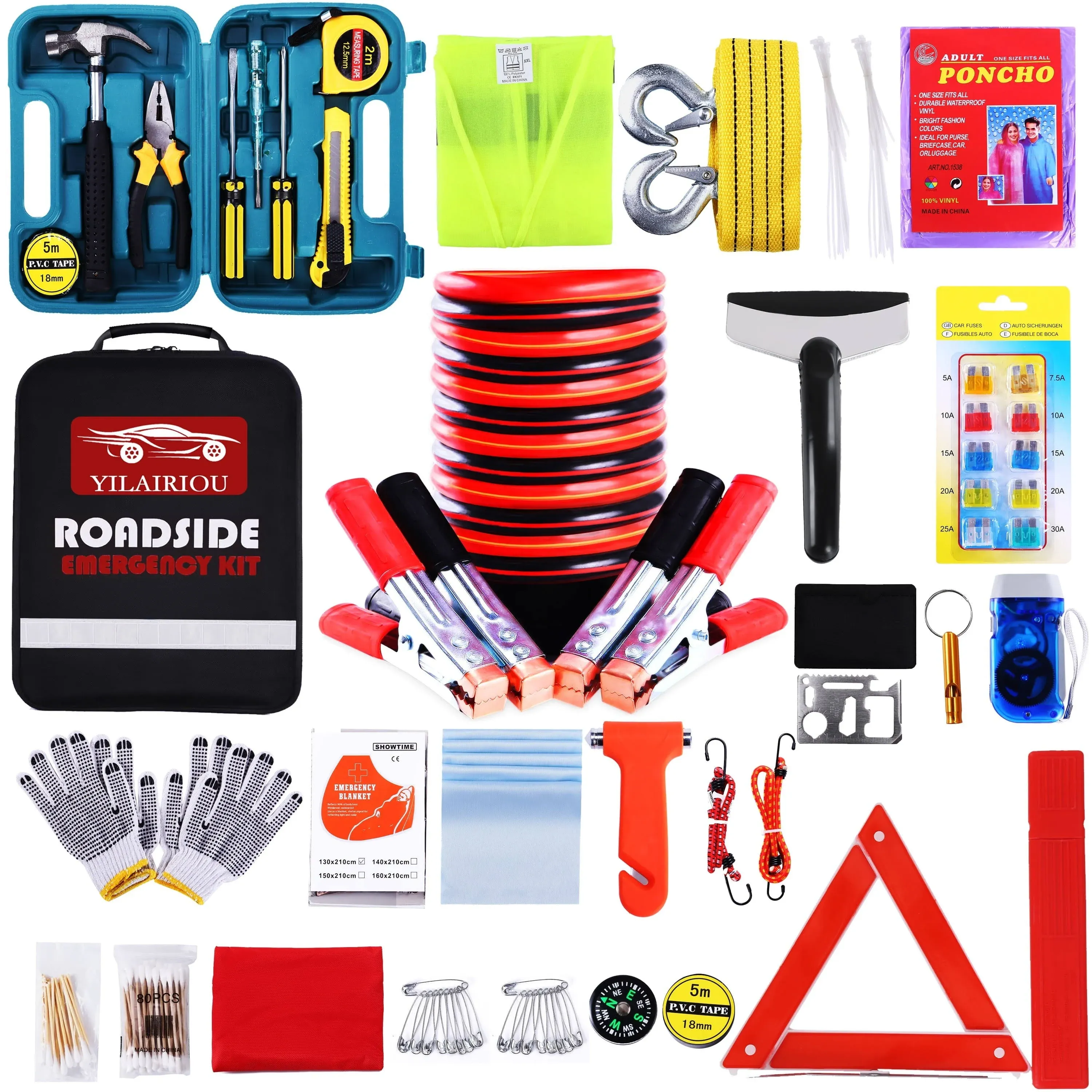 YILAIRIOU Roadside Assistance Emergency Kit - Car Emergency Kit with Jumper ...