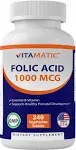 Vitamatic Folic Acid 1000 MCG (1 mg) - Vegetarian Tablets - 1667 MCG D