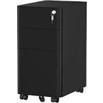 3-Drawer Metal Filing Cabinet Office, Compact Portable Slim File Cabinet Draw...