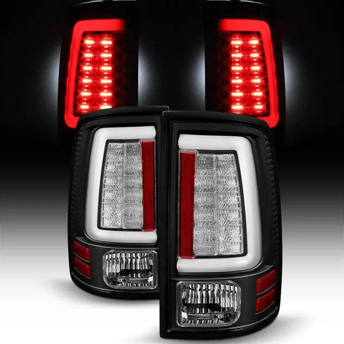 AKKON - for [C-Shape LED Light Lube] 2013-2018 Dodge Ram Pickup Truck (DS/DJ/D2) Black Tail Lights Rear Brake Lamps Left+Right Pair