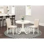 East West Furniture Dining Room Set Linen White, ANAB3-LWH-02