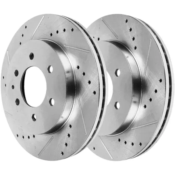 Front Drilled Slotted Brake Rotors Silver Pair 2 for 2010-2016 Cadillac SRX 3.6L