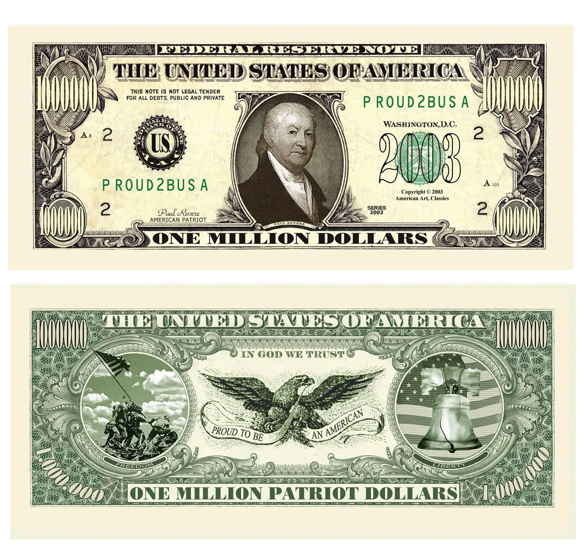 Pack of 50 - American Patriot Million Dollar Bills