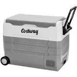 Costway - 58 Quarts Car Refrigerator Portable RV Freezer Dual Zone w/ Wheel - Gray