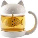 Cute Cat Glass Cup Tea Mug with Fish Tea Infuser Strainer Filter