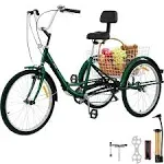 VEVOR Folding Adult Tricycle 7-Speed Adult Folding Trikes Carbon Steel 3 Wheel with Basket & Adjustable Seat