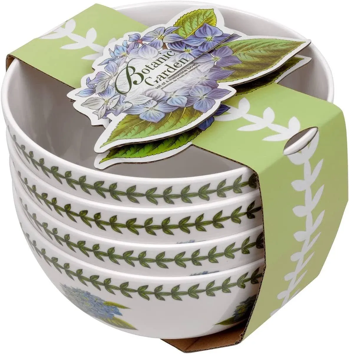 Portmeirion Botanic Garden Set of 4 Melamine Bowls, 7.25 Inch - White