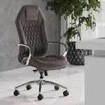 ZURI Furniture Modern Ergonomic Sterling Genuine Leather Executive Chair with Aluminum Base - Dark Grey