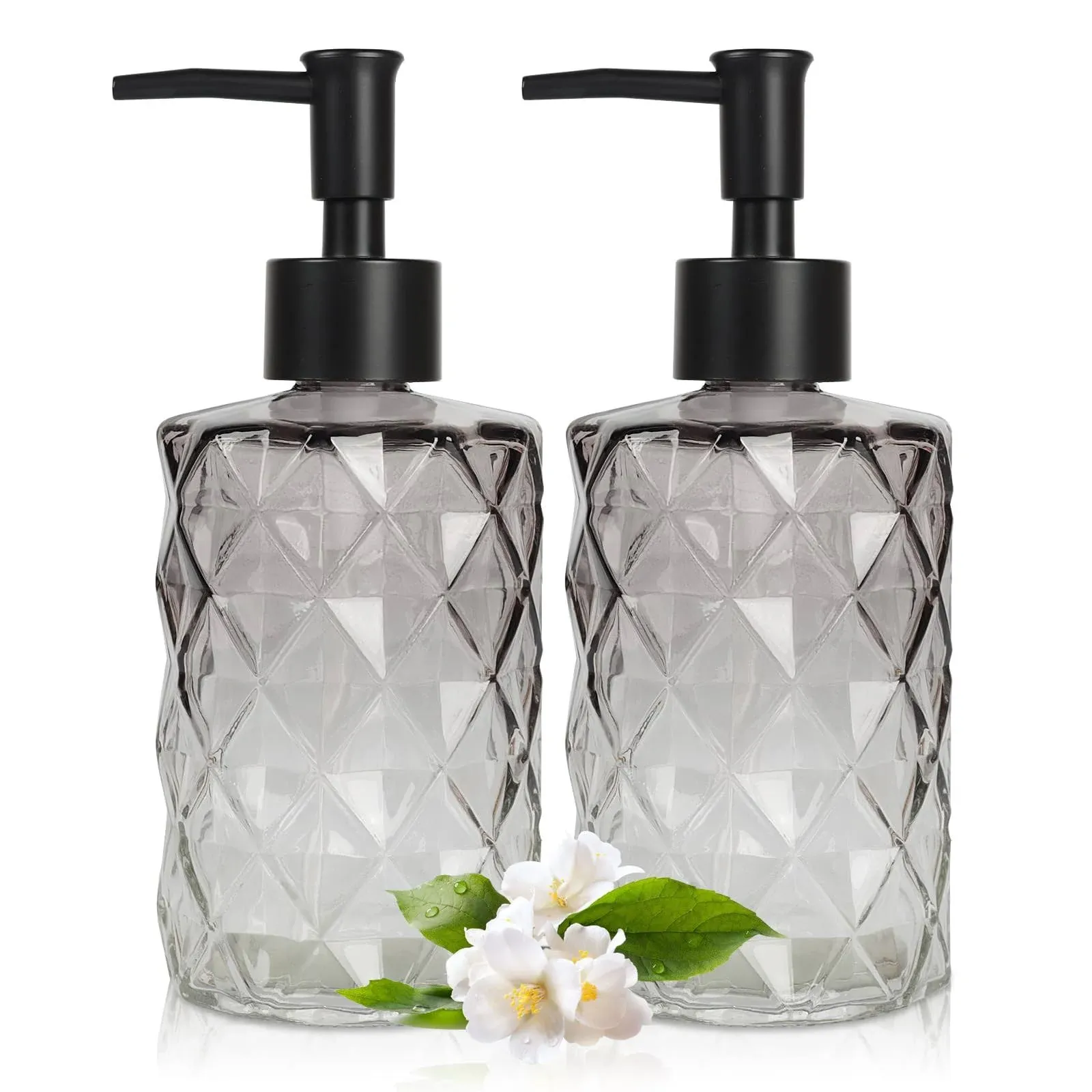 YTDTKJ 2 Pcs Glass Soap Dispenser, 330ml/12oz Liquid Hand Soap Dispenser with Plastic Pump for Bathroom and Kitchen, Hand-Pump Dispense