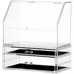 Cq acrylic Makeup Storage Organizer with Dust Water Proof Lid,Clear Cosmetics Display Case with 2 Drawers for Make Up & Skincare Products Storage for Dresser,Bathroom Countertop Organization,Set of 2