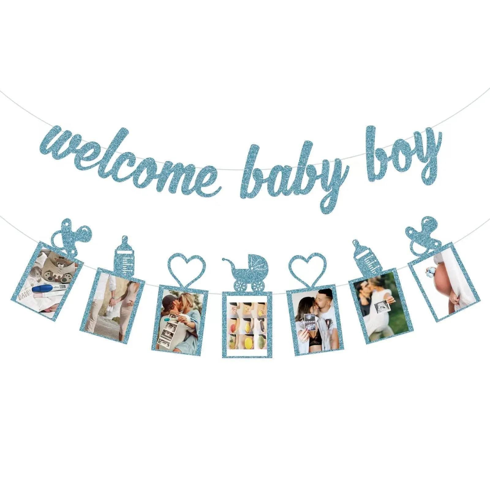 Baby Shower Decorations for Boy - Welcome Baby Boy Banner and Baby Shower Pho...