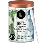 L. Regular + Super Organic Cotton Tampons (8 oz, 30 ct)