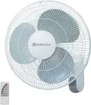 Comfort Zone Oscillating Wall Mount Fan with Remote Control, Timer, Auto Shut Off, Adjustable Tilt, Quiet, 16 inch, 3 Speed, Ideal for Home, Bedroom