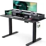 Marsail Electric Standing Desk with Dual Drawers, 48 x 24 Inches Height Adjustable Desk with Storage Shelf, Sit Stand Desk with 4 Memory Preset, 2