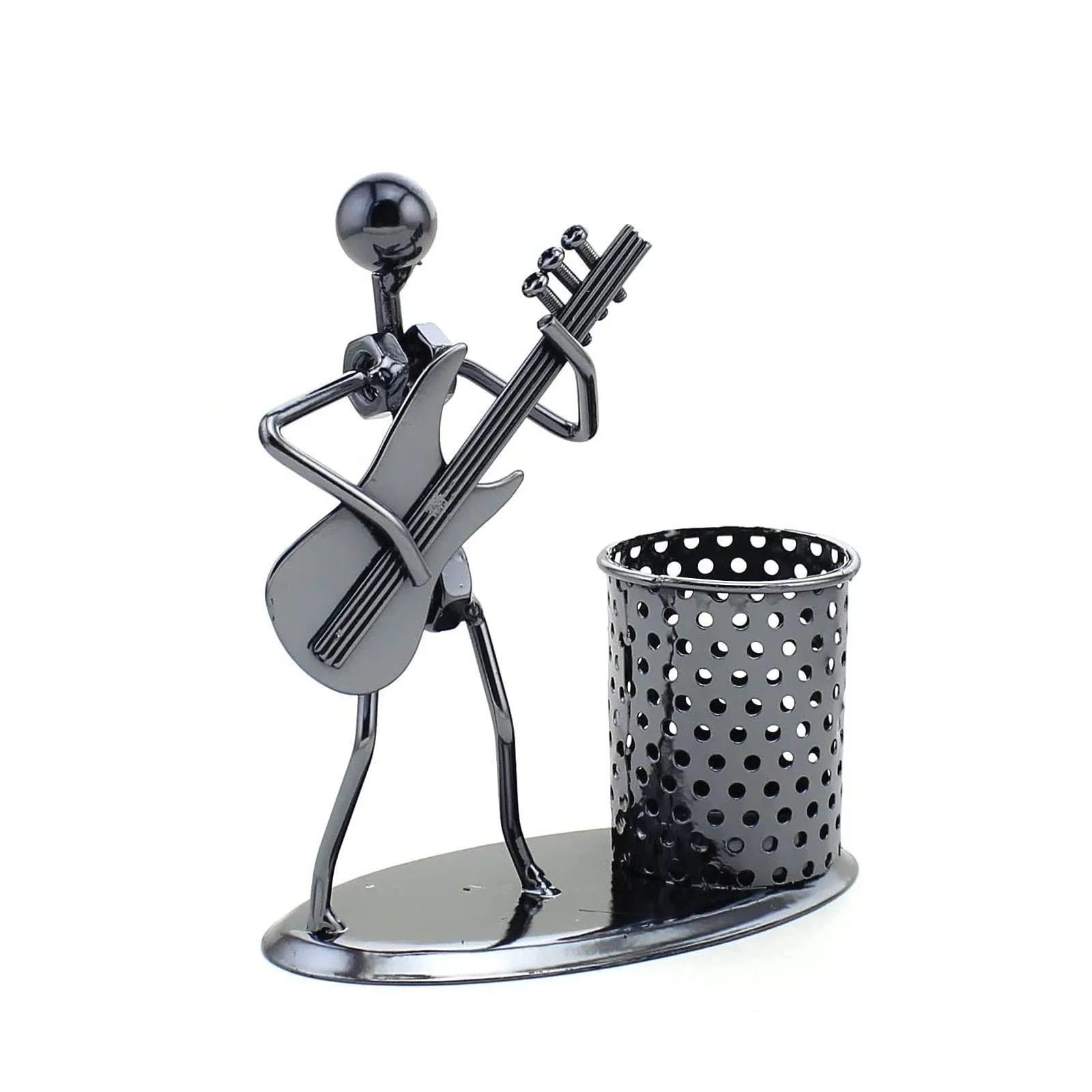 Zicome Recycled Metal Art Hand-Made Pen Holder with A Musician Figure Playing Music - Decorative Desk Organizer Office Space Supply Multipurpose Pen