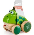 Hape Frog Pull-Along | Wooden Frog Fly Eating Pull Toddler Toy, 4.6 x 3.3 x 3.8 inches, Green