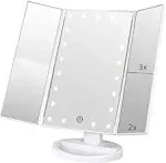 White Tri-Fold Lighted Makeup Mirror - 3X/2X/1X Magnification &amp; Touchscreen