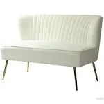 HULALA HOME Velvet Loveseat Sofa with Gold Legs, Mid-Century Modern Upholstered Love seat Couch, Tufted Small 2-Seat Sofa Armless for Living Room, Bedroom, Apartment Small Spaces, Ivory