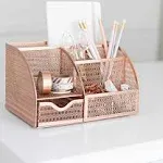 Blu Monaco Monte Unique Metal Rose Gold Desk Organizer with Drawer