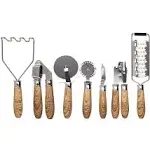 Cook with Color Rae Dunn Everyday Collection 7 Piece Wooden and Stainless Steel Kitchen Gadget Set- Kitchen Tools with Wooden Handles