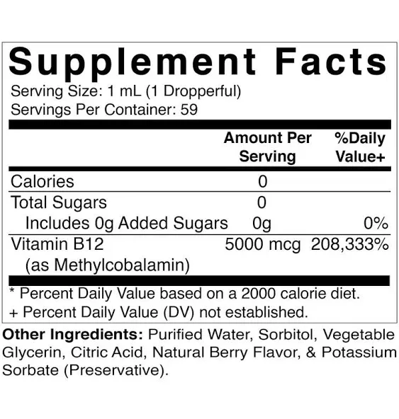 Vitamatic 2 Packs Fast Acting Liquid Vitamin B12 5000 mcg (Methylcobalamin) - Natural Berry Flavor - Sublingual Supplement - Faster Absorption - 2 OZ