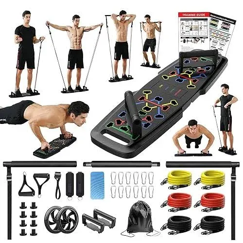 MQRW Portable Push Up Board with Pilates Bar and Fitness Accessories