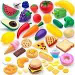 JOYIN 50 Pieces Kids Plastic Play Food Toys, Fake Food, Pretend Kitchen Playset, Toddler Imaginative Development Toys, Fun Educational Game