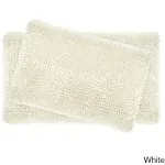 Laura Ashley Butter Chenille Bath Rug, Absorbent Shaggy Bathroom Mat, Non Slip plush Carpet Rugs for Tub and Sink - 2 Piece (17" x 24" and 20" x 34") Ivory