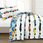 Lush Decor Race Cars Quilt Set, Blue, Twin