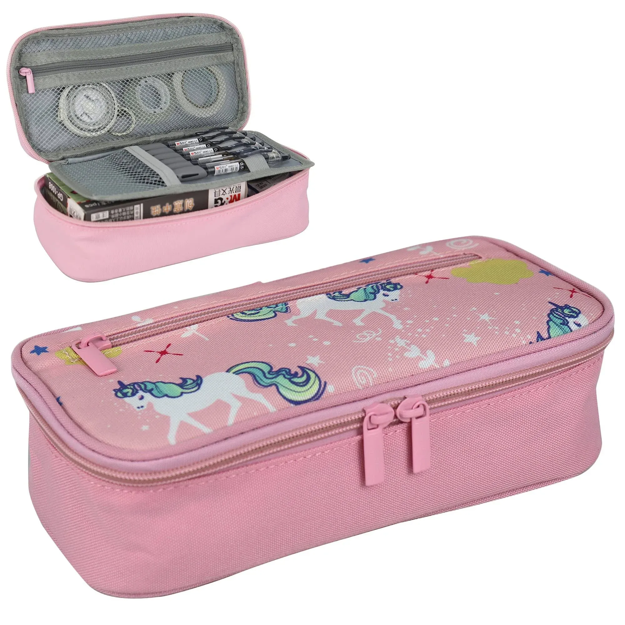 Mesa Pink Unicorn Pencil Case for Girls with Mesh, Zippered Pockets and Holders ...