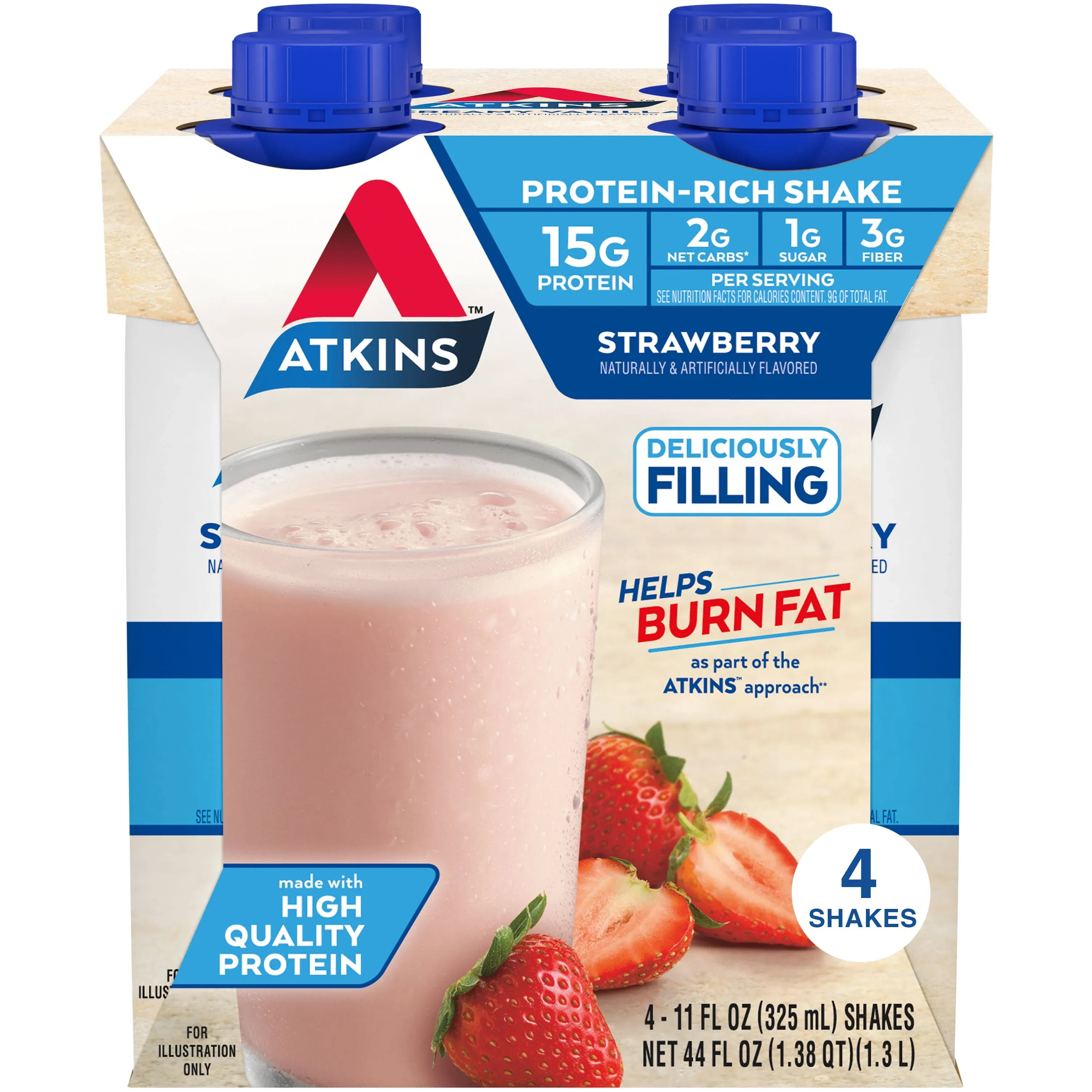 Atkins, Advantage Shakes, Strawberry 4/11 oz