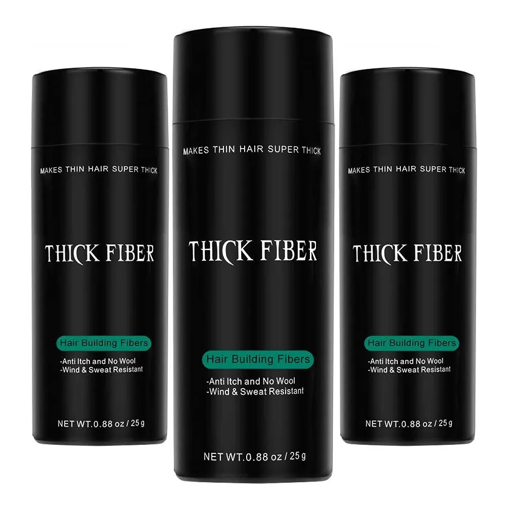 Thick Fiber Hair Building Fibers for Thinning Hair Bald Spots Black Pack of 3 25g Bottle Conceals Hair Loss in seconds