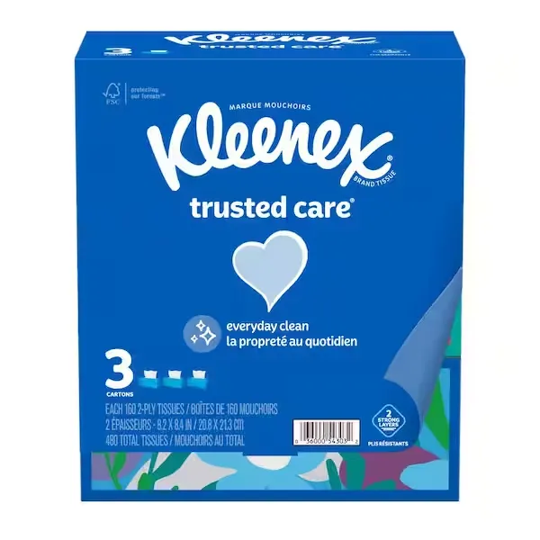 Kleenex Trusted Care Facial Tissues, 8 Flat 200 Count (Pack of 8), White 