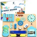 Busy Board for Toddlers 1 2 3 4, Montessori Activity Board with 10 Learning Activities, Toddler Gifts, Sensory Wooden Board for 1 Year Old