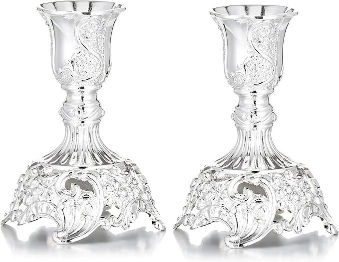 Silver Plated Candlestick Holders Set of 2 Taper Candle Holders Deluxe Ornate...