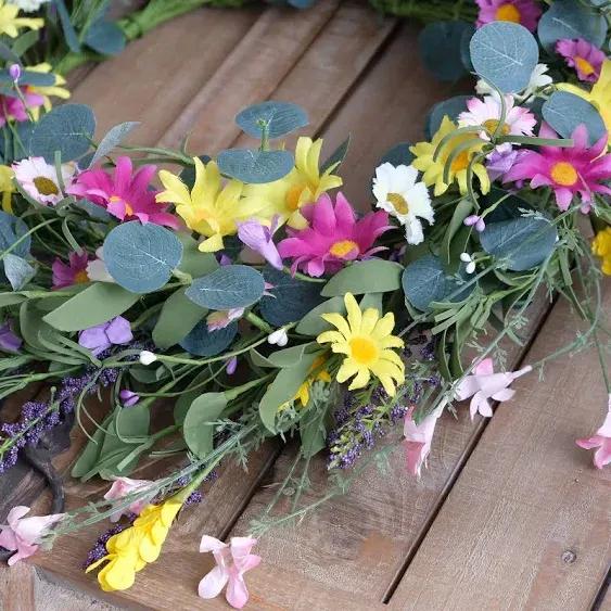 20" Artificial Spring Wreaths, White Pink and Yellow Daisy Wreaths, Front Door Window Home Decor Wreaths and Holiday Celebrations