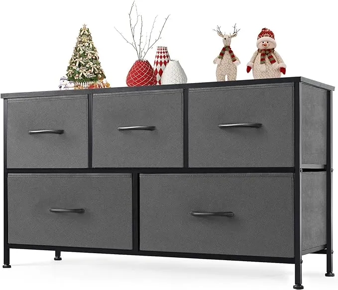 Sweetcrispy Dresser for Bedroom with 5 Drawers, Wide Chest of Drawers, Long Fabric Dresser, Storage Organizer Unit for Closet, Bedroom, Living Room,