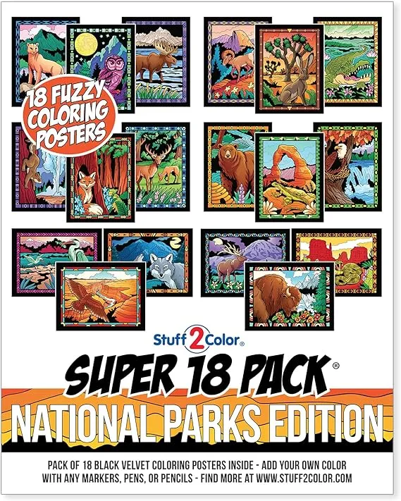 Super Pack of 18 Fuzzy Velvet Coloring Posters (National Parks Edition) - Great for Family Time, Arts & Crafts, Travel, At Home, Care Facilities [All Ages: Girls, Boys, Adults, Toddlers, Teens]